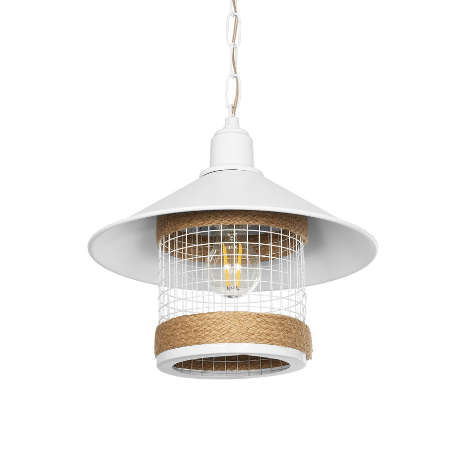 GLOBOSTAR® GLORA 201-0089 Vintage Κρεμαστό Φωτιστικό Οροφής με Ντουί 1 x E27 AC 220-240V IP20 - Λευκο & Μπεζ - Μ30 x Π30 x Υ29cm