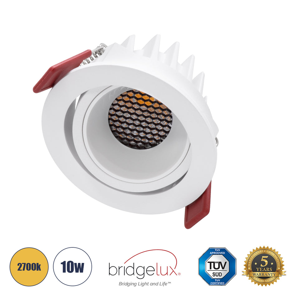 GLOBOSTAR® LEO-R 60285 Χωνευτό Κινούμενο Downlight Σποτ με Honeycomb Anti Glare Reflector LED 10W 1250lm 38° AC 220-240V IP20 Θερμό Λευκό 2700K - Bridgelux COB Chip & TÜV SÜD Driver - Λευκό Ματ - Μ8.5 x Π8.5 x Υ6.6cm / Q7.5cm - 5 Χρόνια Εγγύηση