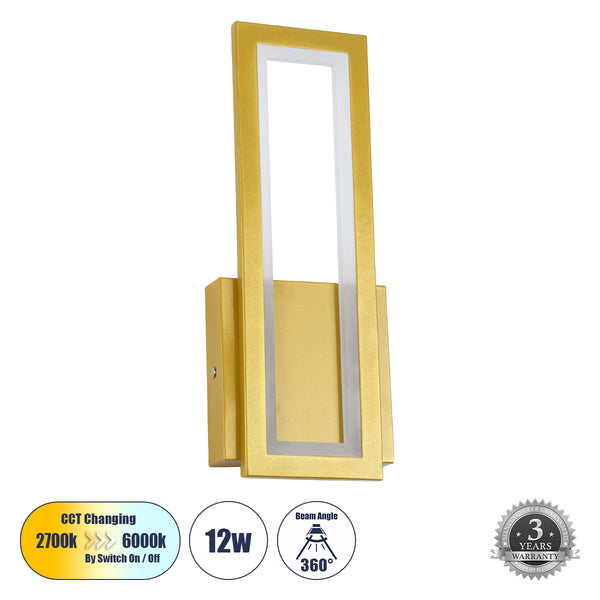 TIARA Wandleuchte – Design-LED-CCT-Wandleuchte 12 W 1440 lm – Lichtschaltung über Ein-/Aus-Schalter, alles in einem, kalt – Gold – 3 Jahre Garantie