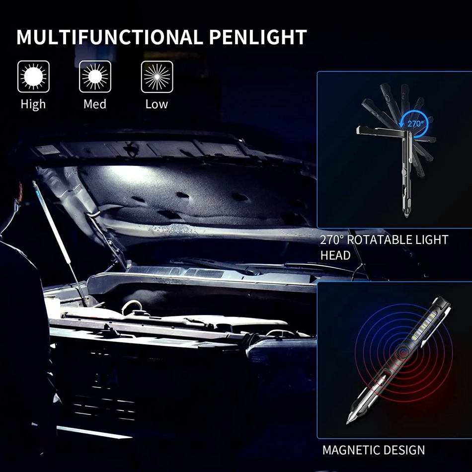 Wuben Gecko E61 EDC Πτυσσόμενος Multi-function LED Φακός Στυλό Με Μαγνήτη 270° Περιστροφή IP66 Μαύρο