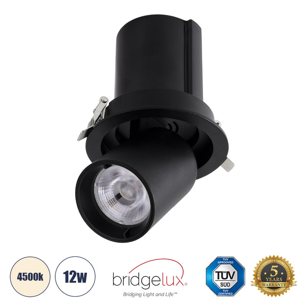 VIRGO-M 60308 Χωνευτό LED Spot Downlight TrimLess Φ11cm 12W 1560lm 36° AC 220-240V IP20 - Στρόγγυλο - Μαύρο - Φυσικό Λευκό 4500K - Bridgelux COB - 5 Years Warranty