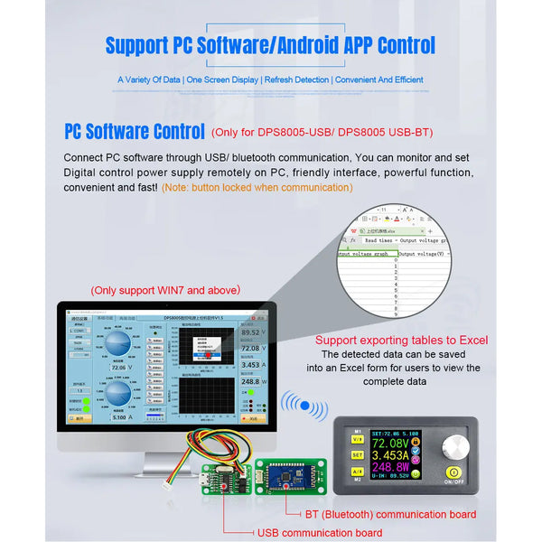 79984 DPS5020-USB-BT Ψηφιακό Δοκιμαστικό Εργαλείο Ηλεκτρονικού/Τεχνικού Τμήματος Ρυθμιζόμενης Τάσης & Ampere - Βολτόμετρο/Αμπερόμετρο/Βατόμετρο Μετατροπέας με LCD Οθόνη Max Output 0-20A/DC 0-50V/0-1000W με Micro USB & Βluetooth APP