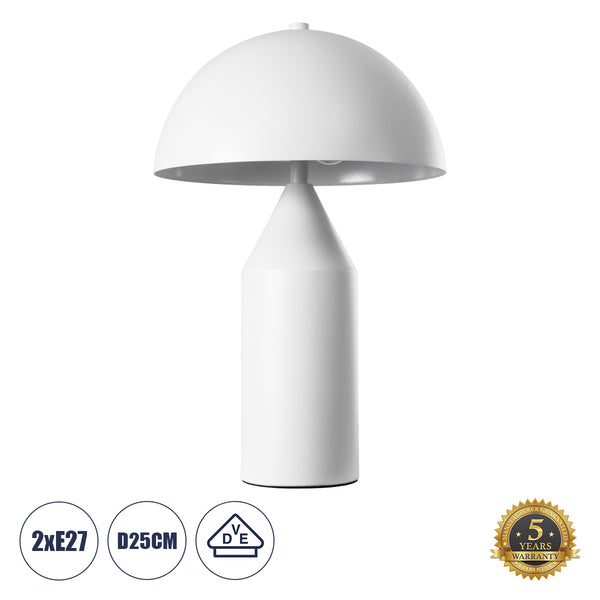 URANUS -S 61450 Lampa de masă modernă 2 X E27 AC220-240V IP20 - φ25 X Y39cm - clopot de metal alb cu comutator de pornire/oprire - 5 ani garanție