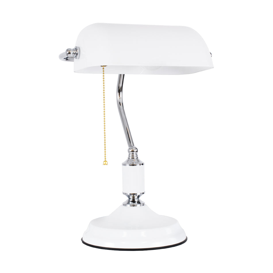 GLOBOSTAR® LIBRARY 01390 Vintage Επιτραπέζιο Φωτιστικό Πορτατίφ με Ντουί 1 x E27 AC 220-240V IP20 - Λευκό & Ασημί - Μ26.5 x Π19 x Υ38cm