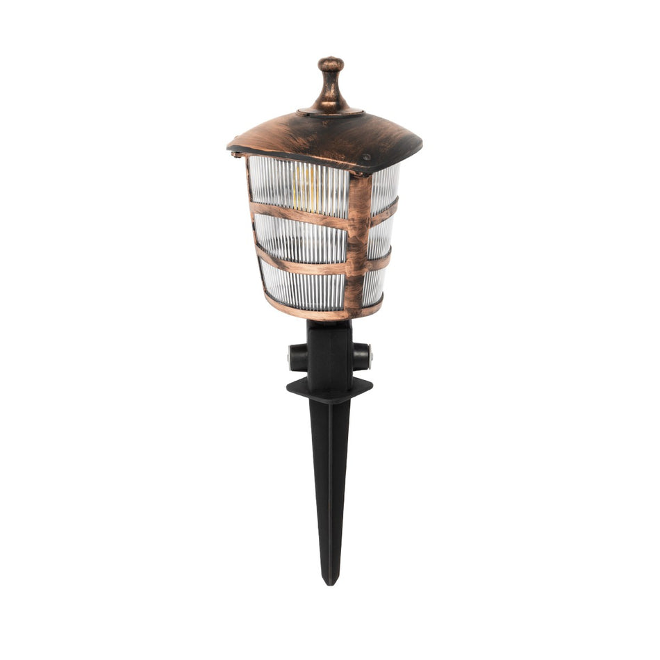 GloboStar® ZARDIN 203-0228 Vintage Καρφωτό Φωτιστικό Φαναράκι Μονόφωτο 1 x E27 IP44 Χάλκινο & Διάφανο Πλαστικό - Μ17 x Π17 x Υ50cm