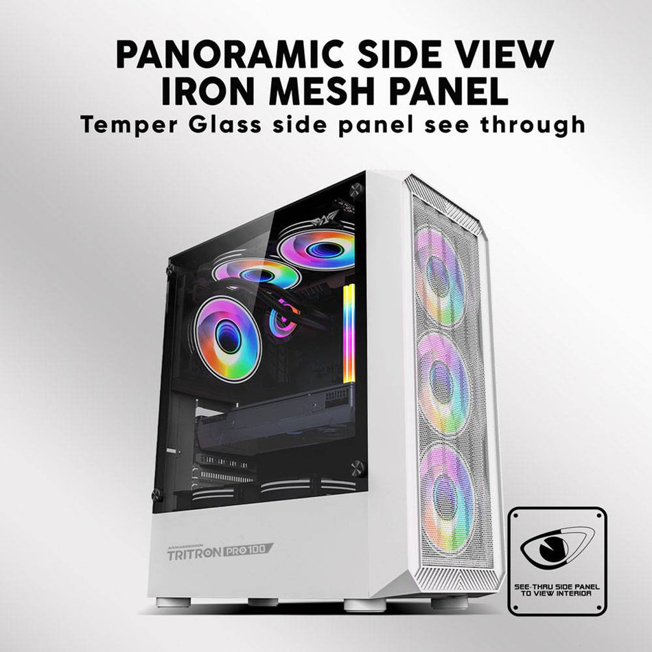 Armaggeddon Gaming Pc Case With 4 Argb Fans Tritron Pro 100 White
