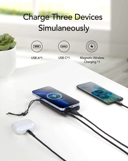 Veger W1151 MagOn Magnetic Wireless MagSafe Power Bank 10000mAh 15W με Θύρα USB-A και Θύρα USB-C Power Delivery / Quick Charge 3.0 Μαύρο