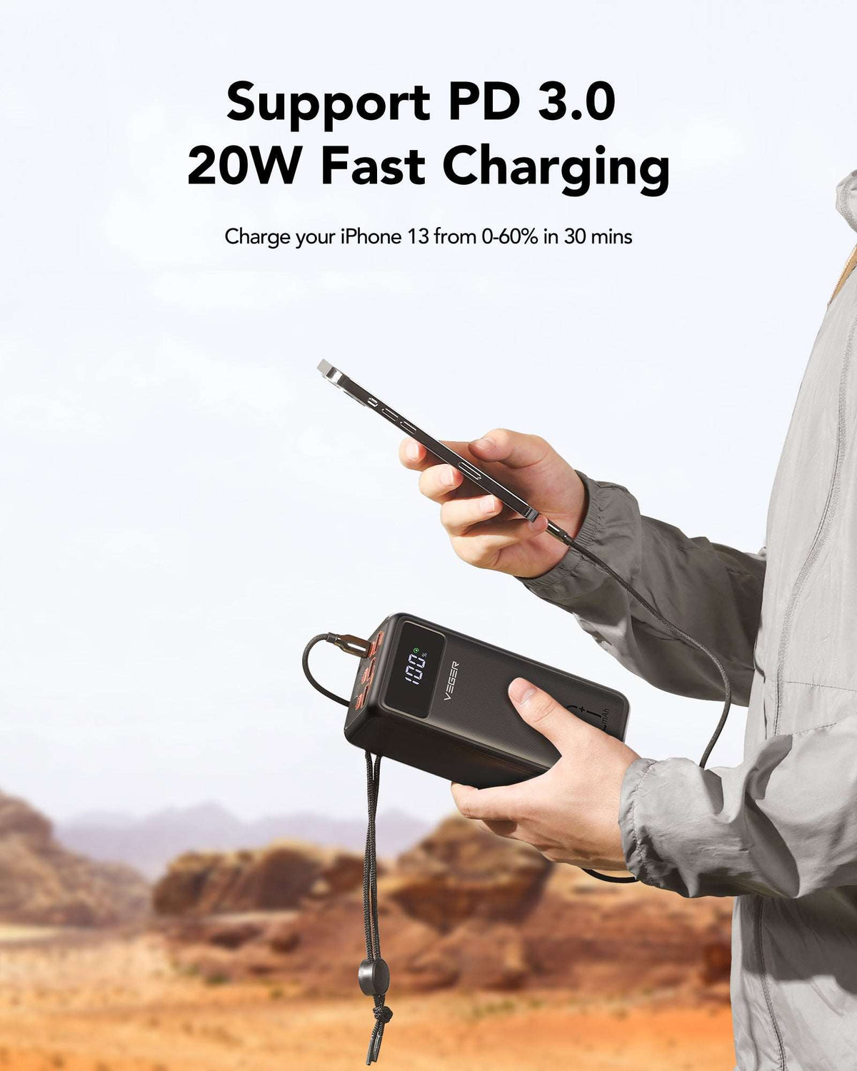 Veger W5001 Tank Lite Power Bank 50000mAh 22.5W, 3 USB-A Ports & USB-C Port Power Delivery