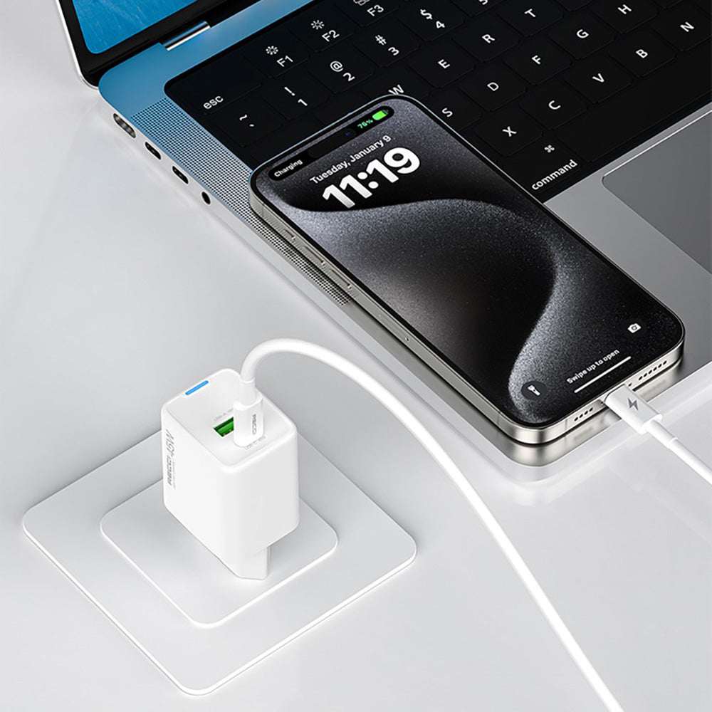Recci RC108E Gan PD45W  Fast Charger With Type-C To Type-C Cable - White