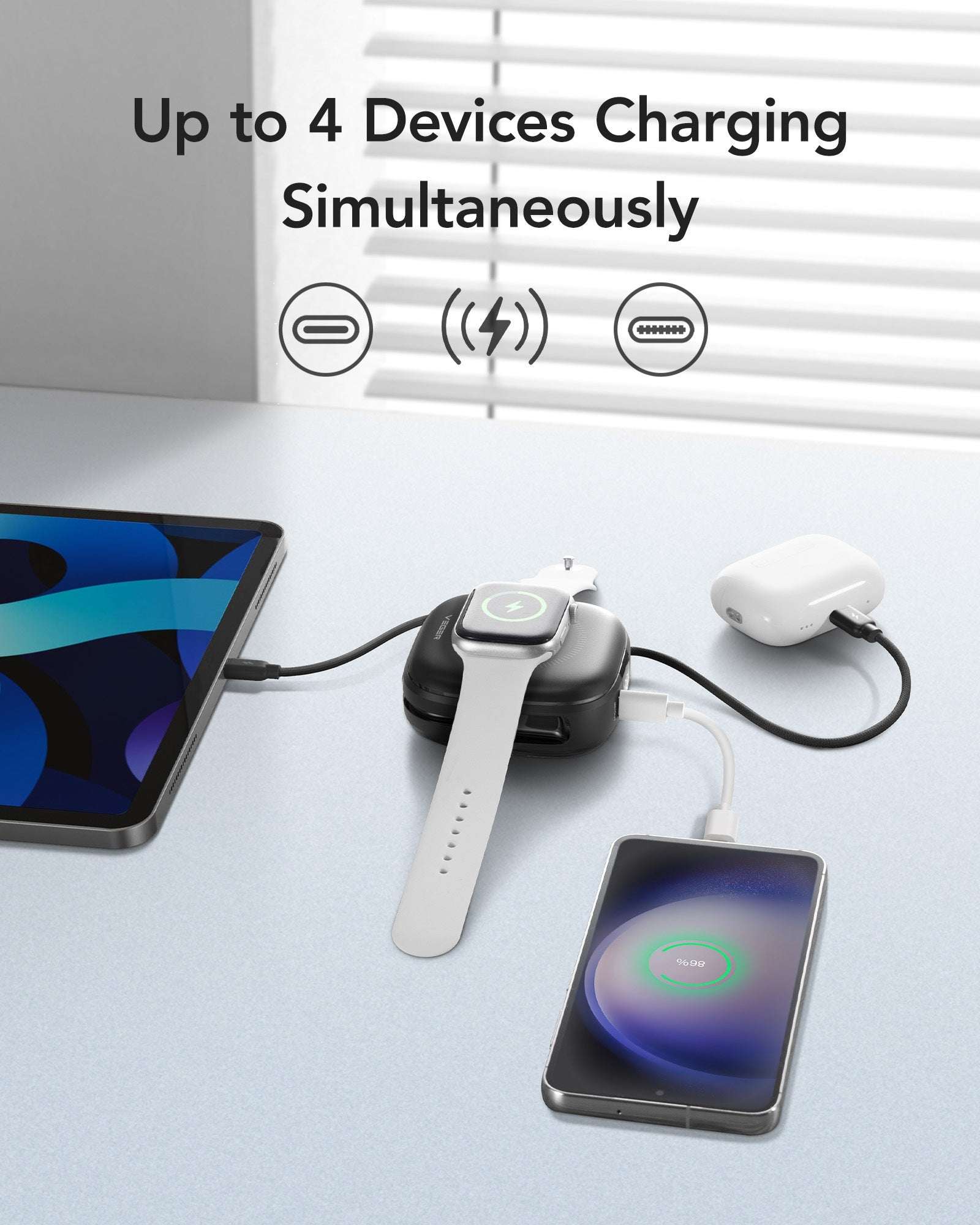 Veger W1185 - PD20W MagCore 3in1 - 10,000mAh Wireless Charging Powerbank for Apple iPhone, Watch & AirPods - Black