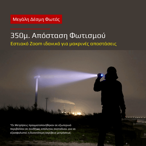 Πολύ Ισχυρός LED Φακός GT60 P90 | 3200 Lumens 36W  | 7ώρες Αυτονομία | 320M Δέσμη Φωτός | 5 Λειτουργίες | Λειτουργία Zoom