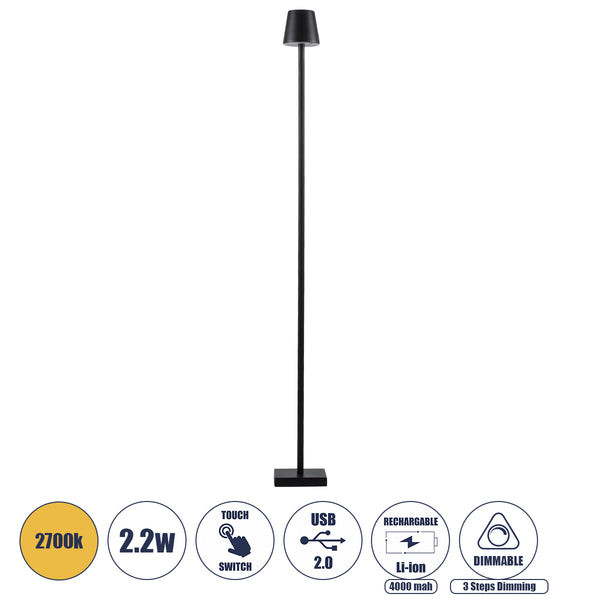 NEGA Moderne LED-Stehleuchte, 2,2 W, 154 lm, 360° DC, 5 V, wiederaufladbar mit Li-Ionen-Akku 4000 mAh – Touch-Schalter – 2 Jahre Garantie