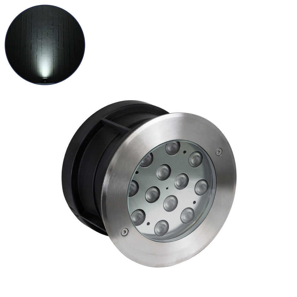 GLOBOSTAR® UNDERWATERTUNI 90421 Υποβρύχιο Χωνευτό Σποτ για Σιντριβάνια/Πισίνες LED 12W 1200lm 30° DC 24V Αδιάβροχο IP68 Ψυχρό Λευκό 6000K Dimmable - Bridgelux SMD Chip - Ανοξείδωτο Ατσάλι 304 - Μ18 X Π18 x Υ11cm - Q17.5 - 3 Χρόνια Εγγύηση