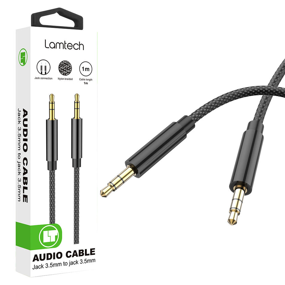 Lamtech Audiocable Braided 1m 3.5mm To 3.5mm Black
