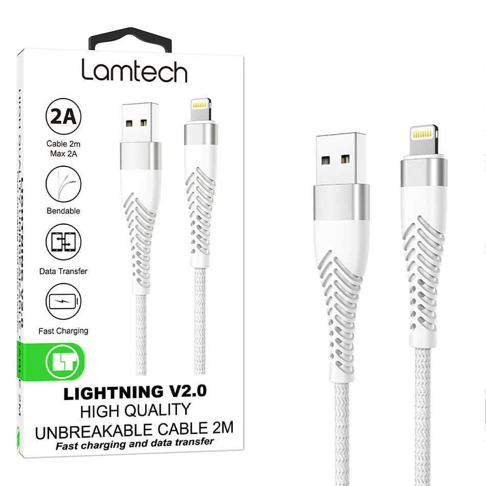 Lamtech Lightning To Usb High Quality Unbreakable Cable Silver 2 M
