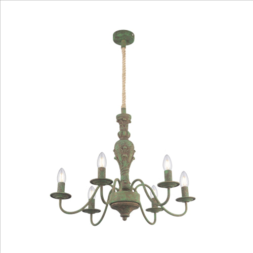 chandelier metal green ancient, D:610, H:1500, excl. 6xE14 40W 230V
