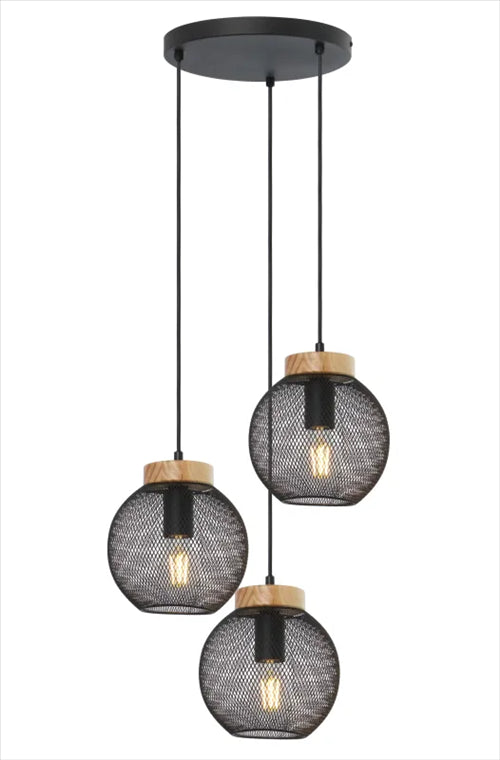 PABLOpendant lamp metal black matt, 3x E27
