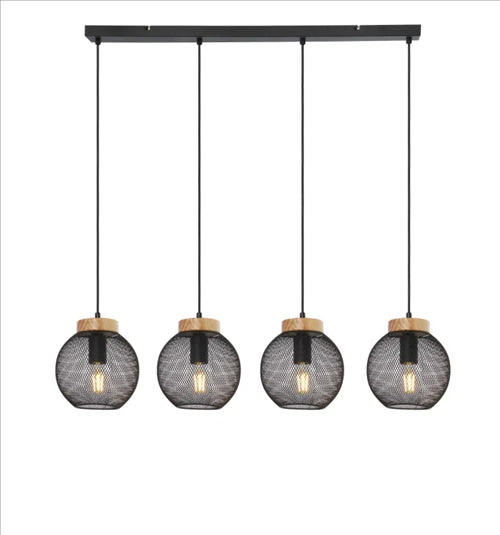PABLOpendant lamp metal black matt, 4x E27