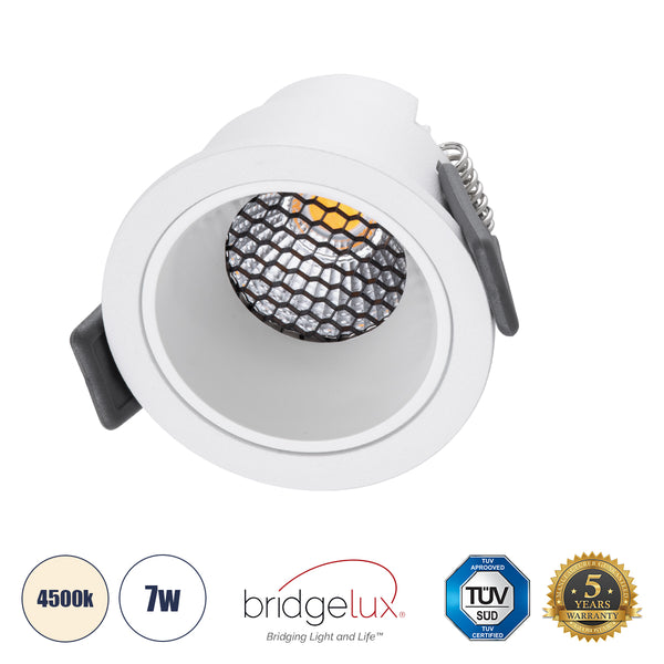 PLUTO-S 60248 Χωνευτό LED Spot Downlight TrimLess Φ6.4cm 7W 910lm 38° AC 220-240V IP20 - Στρόγγυλο - Λευκό & Anti-Glare HoneyComb - Φυσικό Λευκό 4500K - Bridgelux COB - 5 Years Warranty