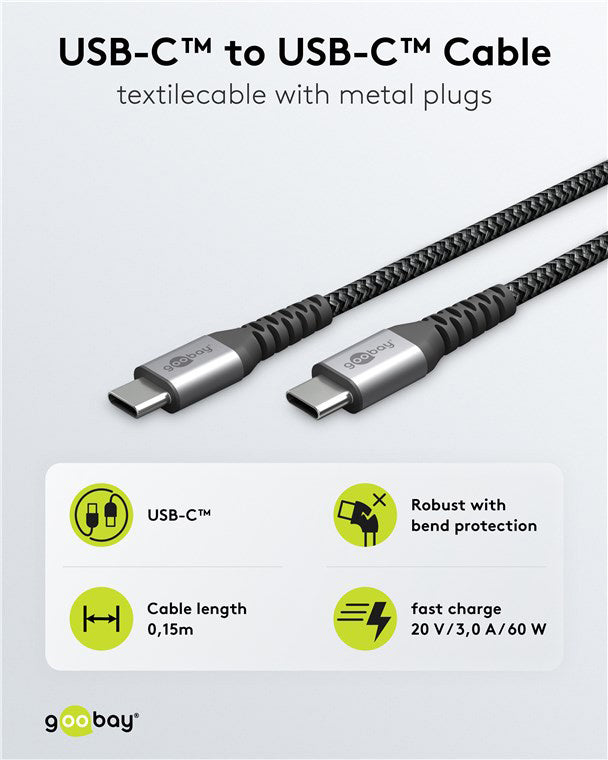 GOOBAY καλώδιο USB-C 49301, 60W, 480Mbps, 0.50m, μαύρο