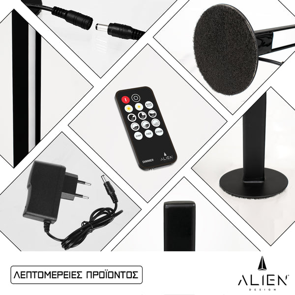 ALIEN-DIVA-BLACK-50-7 ALIEN Design DIVA Μοντέρνο Minimal Nordic Μεταλλικό Φωτιστικό Επιτραπέζιο - Πορτατίφ - Λαμπατέρ Μαύρο LED 8W 800 lm με Ασύρματο Χειριστήριο RF & Dimmer IP20 Ροζ Μ3 x Π1.6 x Υ50cm