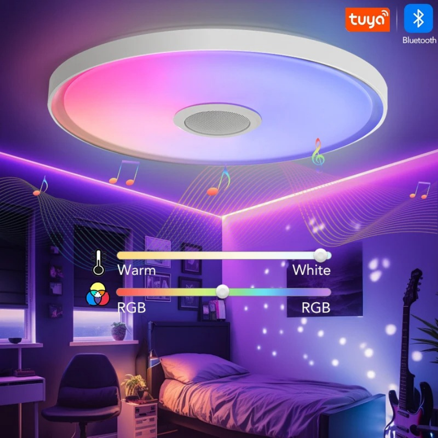Smart Πλαφονιέρα Οροφής RGBW LED Με Ηχείο 47W, Bluetooth+Remote TUYA APP, 46cm Διάμετρος, RGB 2700K έως 6500K