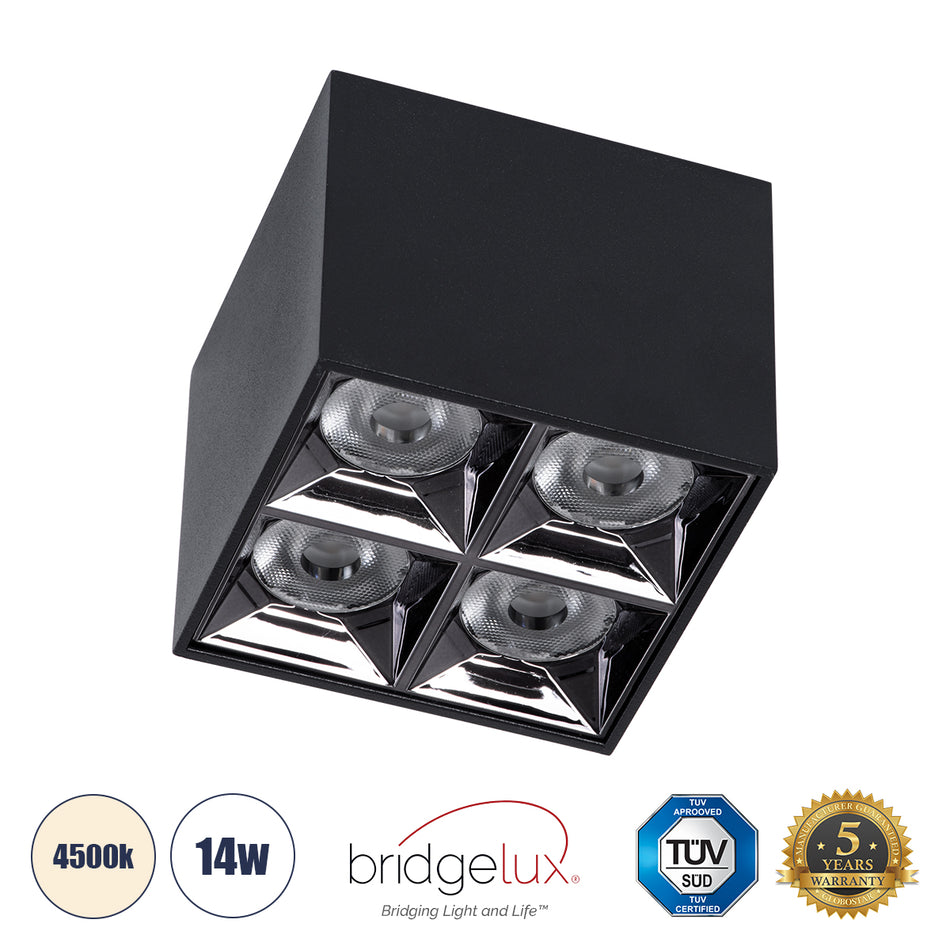 GLOBOSTAR® LUMINAR 60332 Downlight Σποτ LED 14W 1960lm 36° AC 220-240V IP20 Φυσικό Λευκό 4500K - Osram SMD Chip & TÜV SÜD Driver - Μαύρο Ματ - Μ8.2 x Π8.2 x Υ6.6cm - 5 Χρόνια Εγγύηση