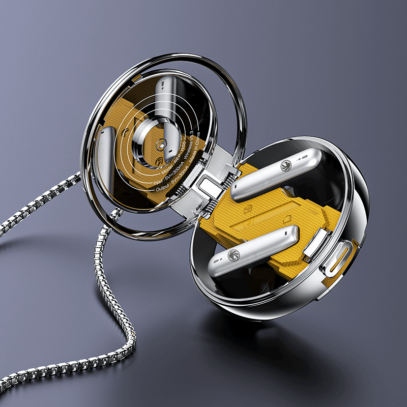 Recci REP-W56 Angle-Wing Necklace In-ear Bluetooth Handsfree Earphones with Charging Case Silver