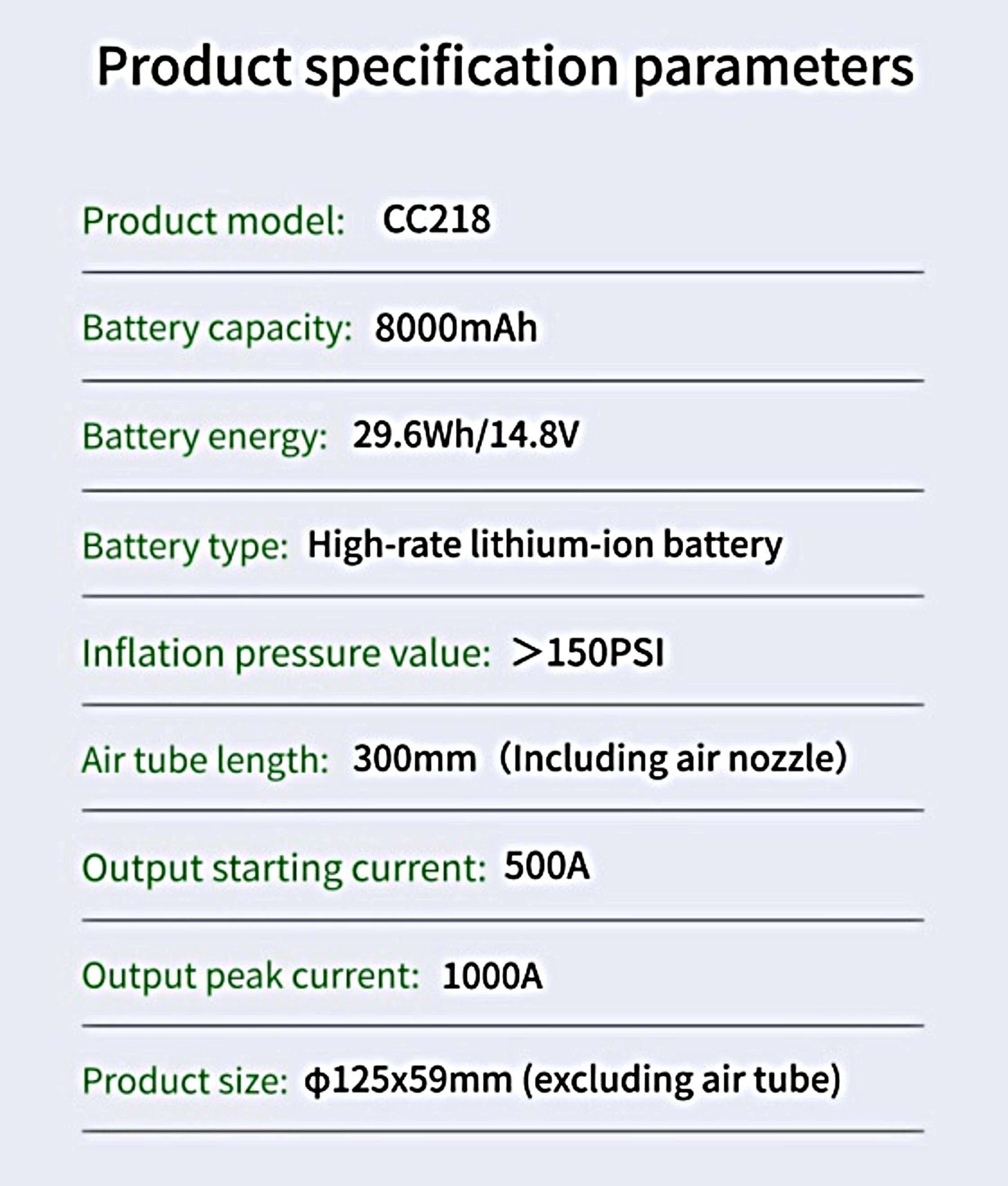 TCCBAC CC218 - 8000mAh Φορητός Εκκινητής Μπαταρίας Αυτοκινήτου 1000A με Power Bank  / USB / Τρόμπα / Φακό 12V