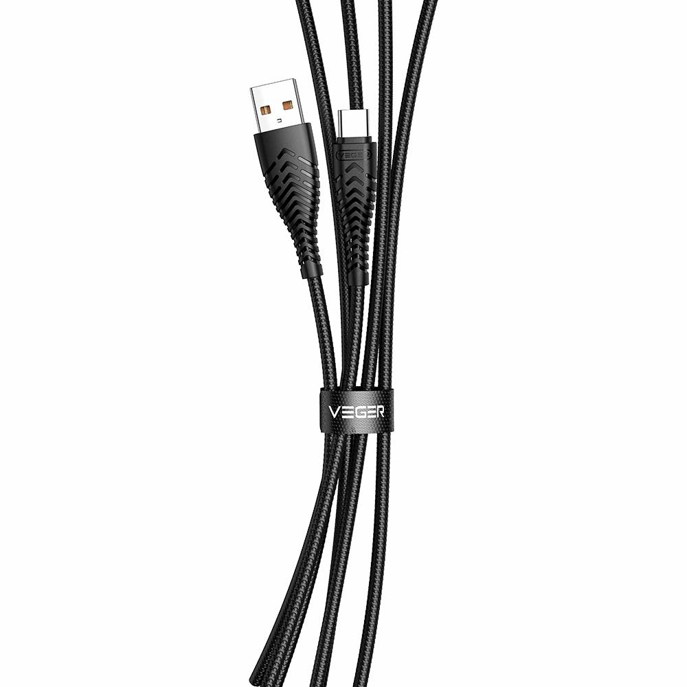 Veger V104 Braided USB 2.0 DATA Cable USB-C male - USB-A male Μαύρο 1.2m