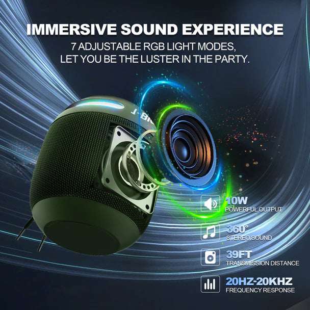 J-BRAUV Pro - Mini Bluetooth Speaker: 7 Color Changing Lights | 16W Stereo Sound, IP66 Waterproof, TWS Pairing | 15H Portable