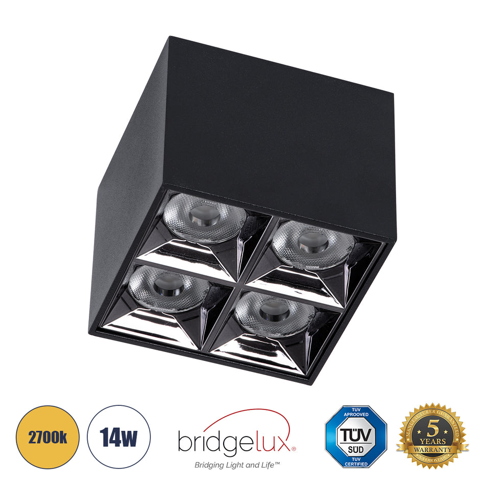 GLOBOSTAR® LUMINAR 60333 Downlight Σποτ LED 14W 1890lm 36° AC 220-240V IP20 Θερμό Λευκό 2700K - Osram SMD Chip & TÜV SÜD Driver - Μαύρο Ματ - Μ8.2 x Π8.2 x Υ6.6cm - 5 Χρόνια Εγγύηση