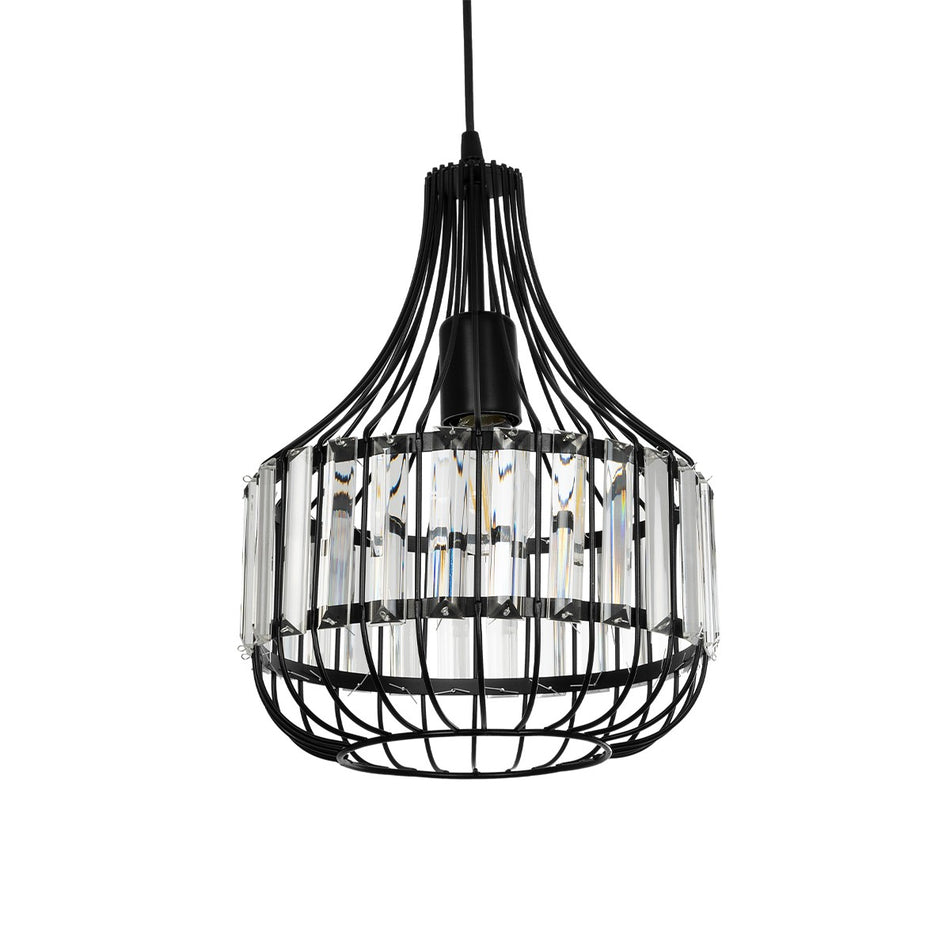 GLOBOSTAR® LUMAON 201-0081 Vintage Κρεμαστό Φωτιστικό Οροφής με Ντουί 1 x E27 AC 220-240V IP20 - Μαύρο & Διάφανο - Μ27 x Π27 x Υ37cm