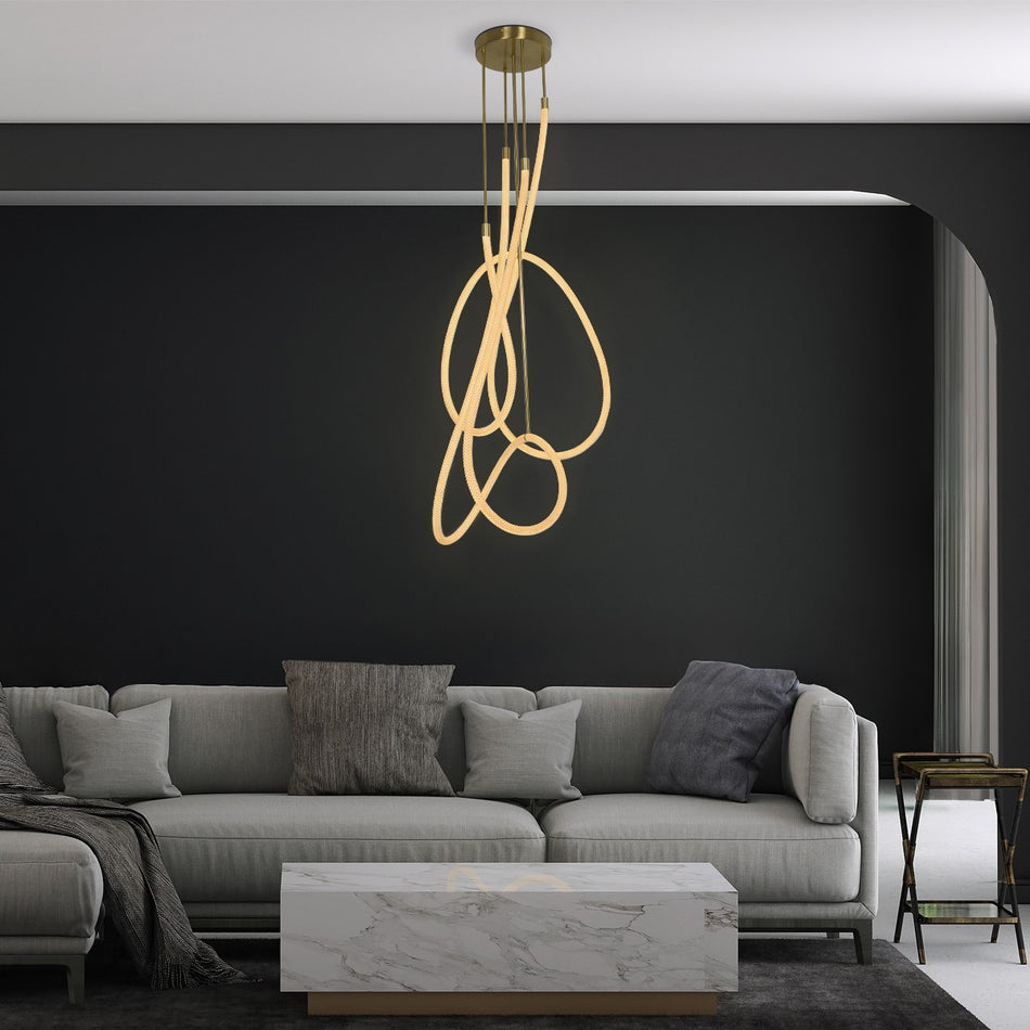 kelvo® GLOW 61671 Μοντέρνο Φωτιστικό Οροφής LED 85W 8500lm 360° AC 220-240V IP20 Ρυθμιζόμενο Λευκό CCT με Χειριστήριο από 2700K έως 6000K Dimmable - Lumileds SMD Chip - Χρυσό Πλατίνα & Λευκό Νήμα - Μ100 x Π100 x Υ140cm - 3 Χρόνια Εγγύηση