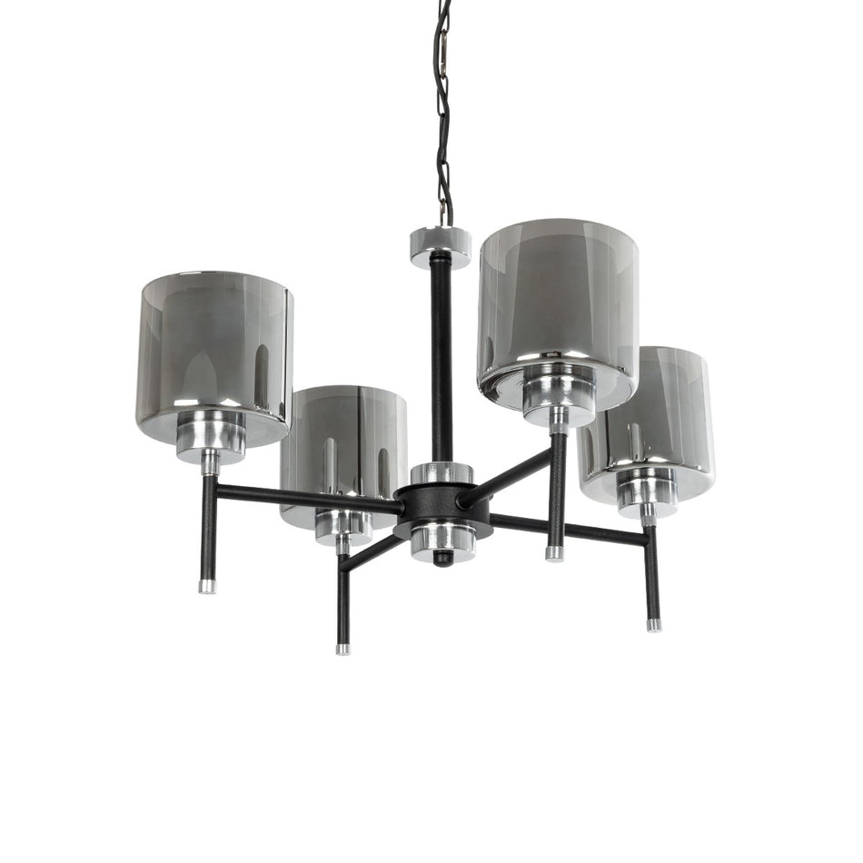 GLOBOSTAR® SHORD 202-0056 Μοντέρνο Κρεμαστό Φωτιστικό Οροφής με Ντουί 4 x E27 AC 220-240V IP20 - Μαύρο & Μαύρο Φιμέ - Μ57 x Π57 x Υ37cm