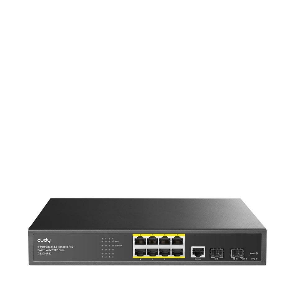 CUDY Switch GS2008PS2 8-GbE PoE L2 Managed with 2-SFP
