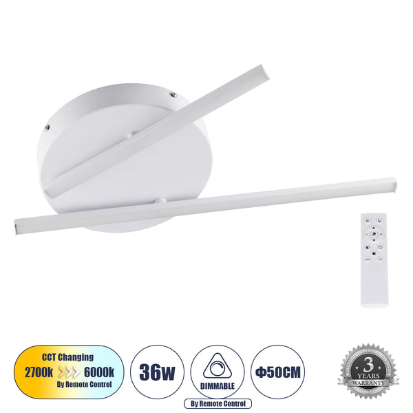 DRACO 61092 Φωτιστικό Οροφής Γραμμικό Linear Design LED CCT 36W 4428lm 120° AC 220-240V - Εναλλαγή Φωτισμού μέσω Τηλεχειριστηρίου All In One Ψυχρό 6000k+Φυσικό 4500k+Θερμό 2700k Dimmable Φ50 x Υ6cm - Λευκό - 3 Years Warranty