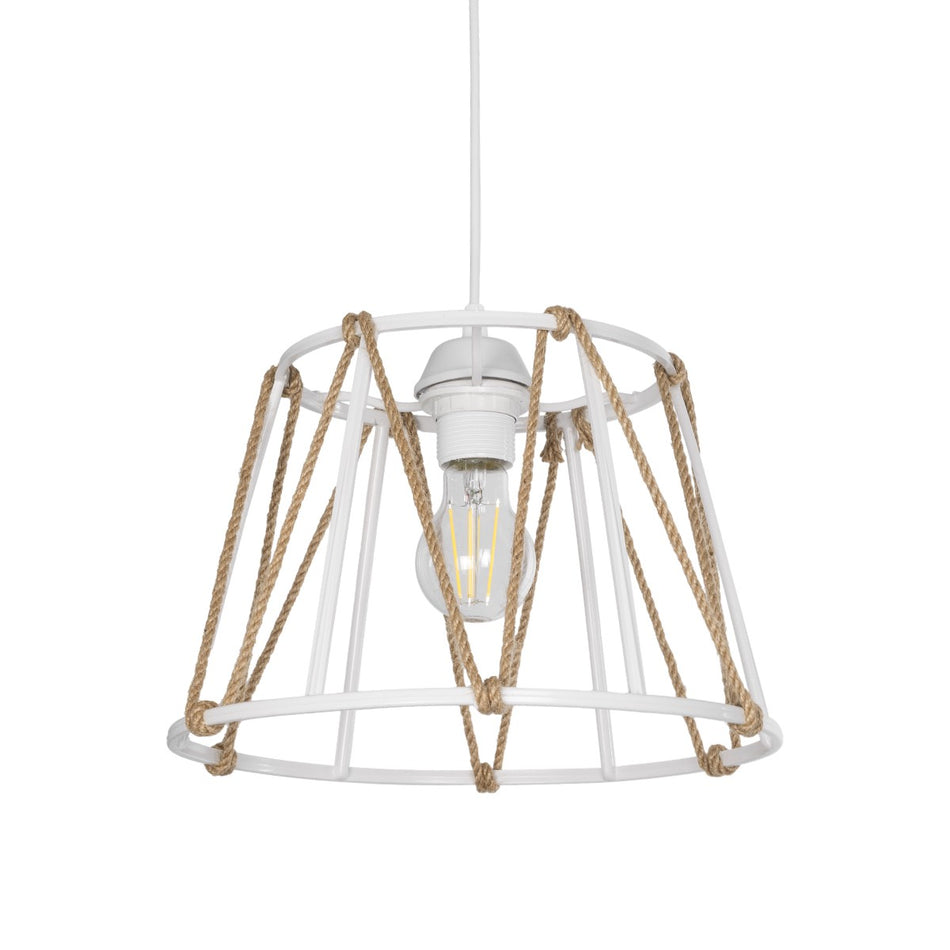 GLOBOSTAR® JUTE 203-0091 Μοντέρνο Κρεμαστό Φωτιστικό Οροφής με Ντουί 1 x E27 AC 220-240V IP20 - Λευκό & Μπεζ - Μ30 x Π30 x Υ23cm