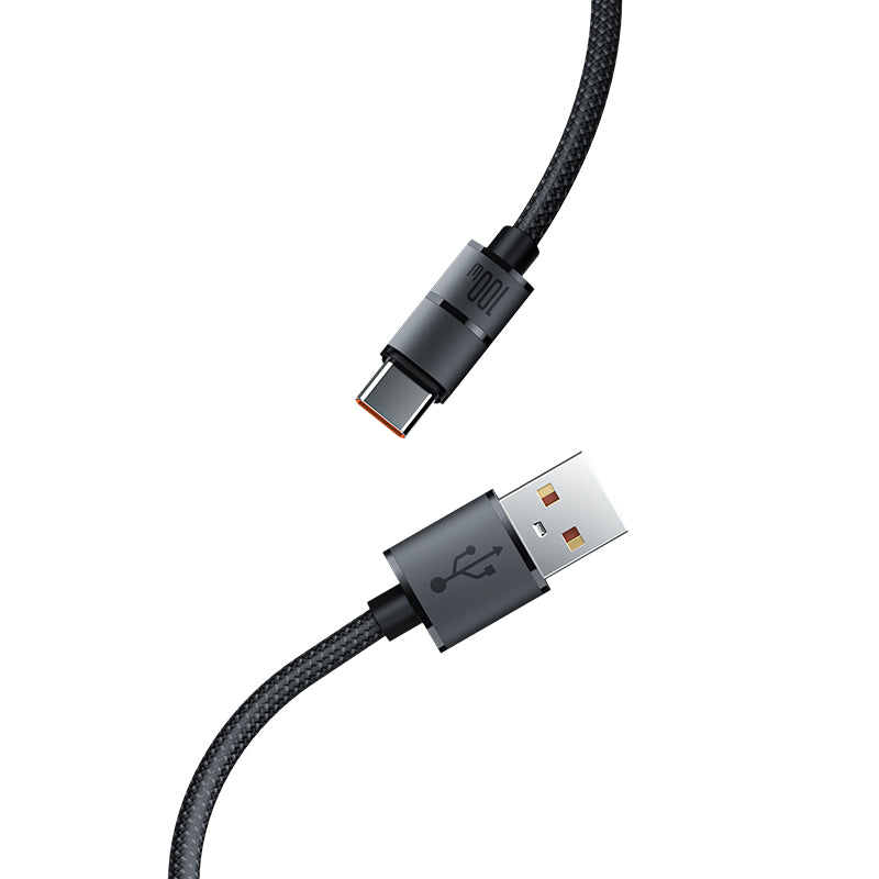 RECCI RS08C - PD100W Fast Charging USB-A To C Braided Wire + Aluminum Speed Data Cable 1.2M - Black