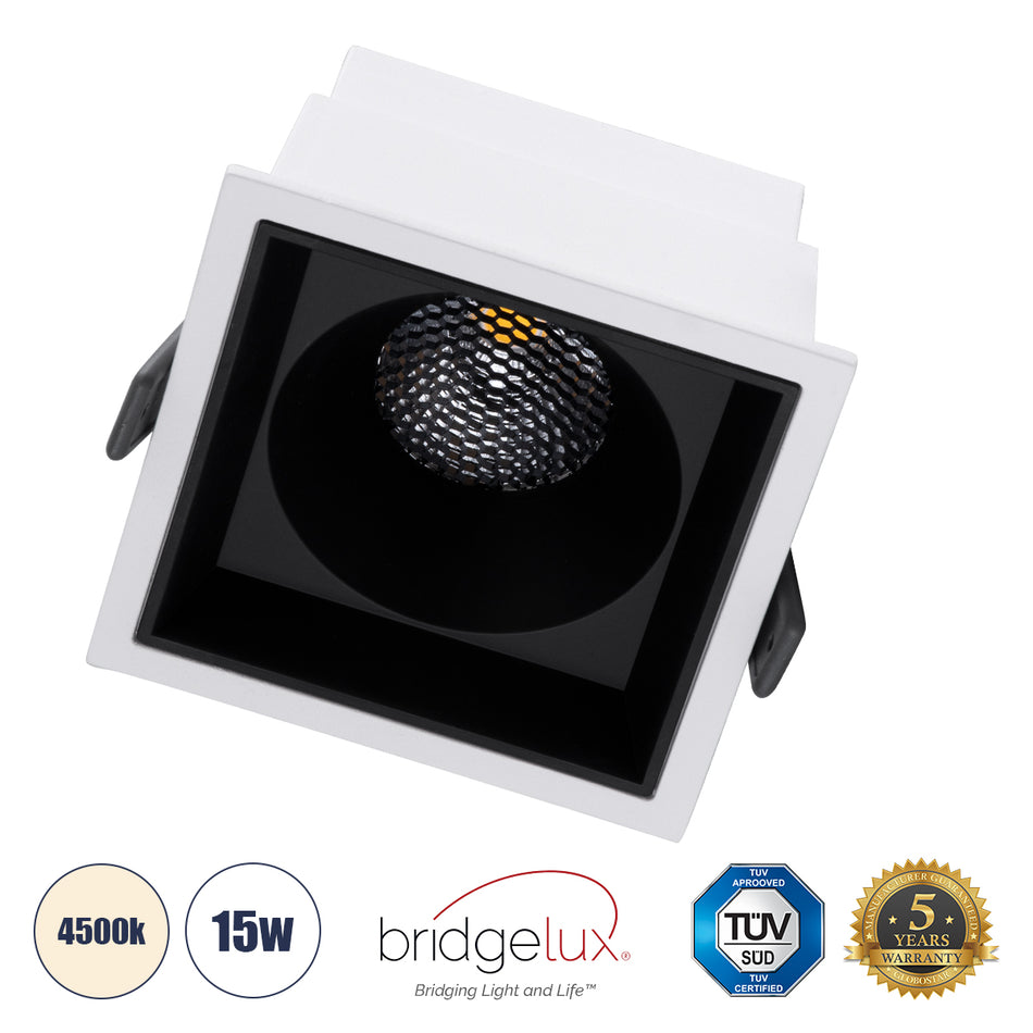GLOBOSTAR® PLUTO-B 60276 Χωνευτό Downlight Σποτ με Honeycomb Anti Glare Reflector LED 15W 1950lm 38° AC 220-240V IP20 Φυσικό Λευκό 4500K - Bridgelux COB Chip & TÜV SÜD Driver - Λευκό & Μαύρο Ματ - Μ10.4 x Π10.4 x Υ6.5cm / Q9.5 x 9.5cm - 5 Χρόνια Εγγύηση