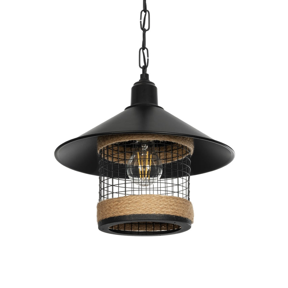 GLOBOSTAR® GLORA 201-0090 Vintage Κρεμαστό Φωτιστικό Οροφής με Ντουί 1 x E27 AC 220-240V IP20 - Μαύρο & Μπεζ - Μ30 x Π30 x Υ29cm