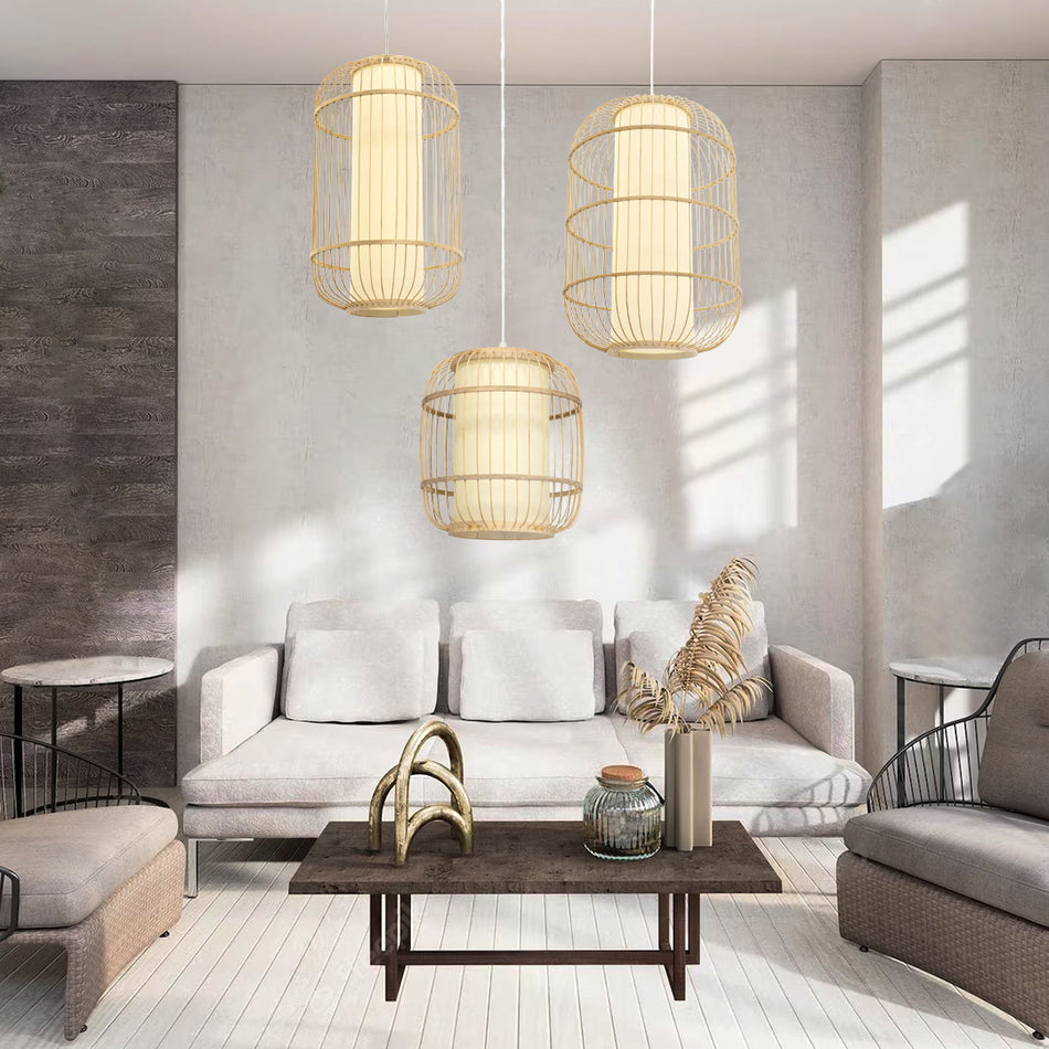 GLOBOSTAR® HIBISCUS 00894 Boho Κρεμαστό Φωτιστικό Οροφής με Ντουί 1 x E27 AC 220-240V IP20 - Μπεζ - Μ30 x Π30 x Υ50cm