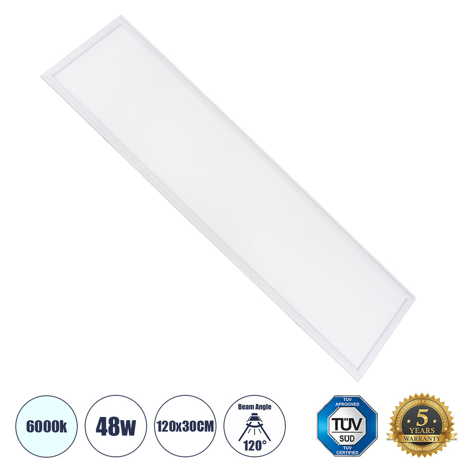 GLOBOSTAR® PANELETI 60212 Χωνευτό Panel Οροφής 120x30 LED 48W 4800lm 120° UGR<19 AC 220-240V IP20 Ψυχρό Λευκό 6000K - Lumileds SMD Chip & TÜV SÜD Driver - Λευκό Γαλακτερό - Μ120 x Π30 x Υ1.5cm / Q116 x 26cm - 5 Χρόνια Εγγύηση