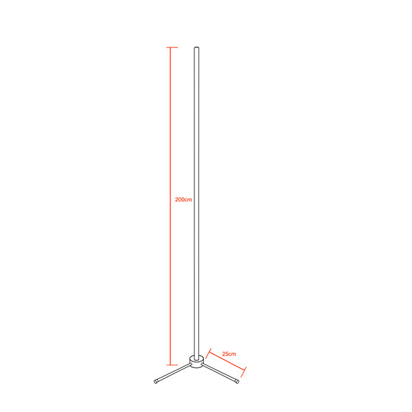 Moderne minimalistische Stehlampe in Schwarz, 200 cm, LED, 32 Watt, mit RF-Funksteuerung und Dimmer, natürliches Weiß 4500 K, ALIEN-Design, GLOBO-200-2