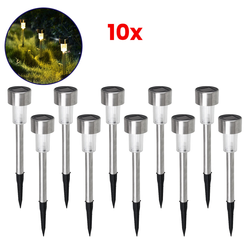 71521-10 ΣΕΤ 10 Τεμαχίων Αυτόνομα Ηλιακά Φωτιστικά LED SMD 1W 40lm με Ενσωματωμένη Μπαταρία 600mAh - Φωτοβολταϊκό Πάνελ με Αισθητήρα Ημέρας-Νύχτας Αδιάβροχο IP65 Φανάρι Κήπου Στρογγυλό Θερμό Λευκό 2700K