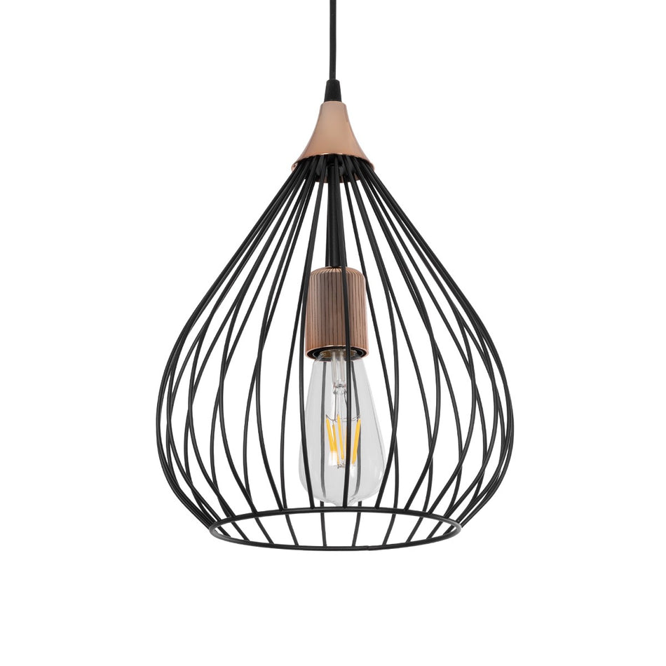 GLOBOSTAR® RADIARO 201-0015 Vintage Κρεμαστό Φωτιστικό Οροφής με Ντουί 1 x E27 AC 220-240V IP20 - Μαύρο & Χάλκινο - Μ26 x Π26 x Υ35cm