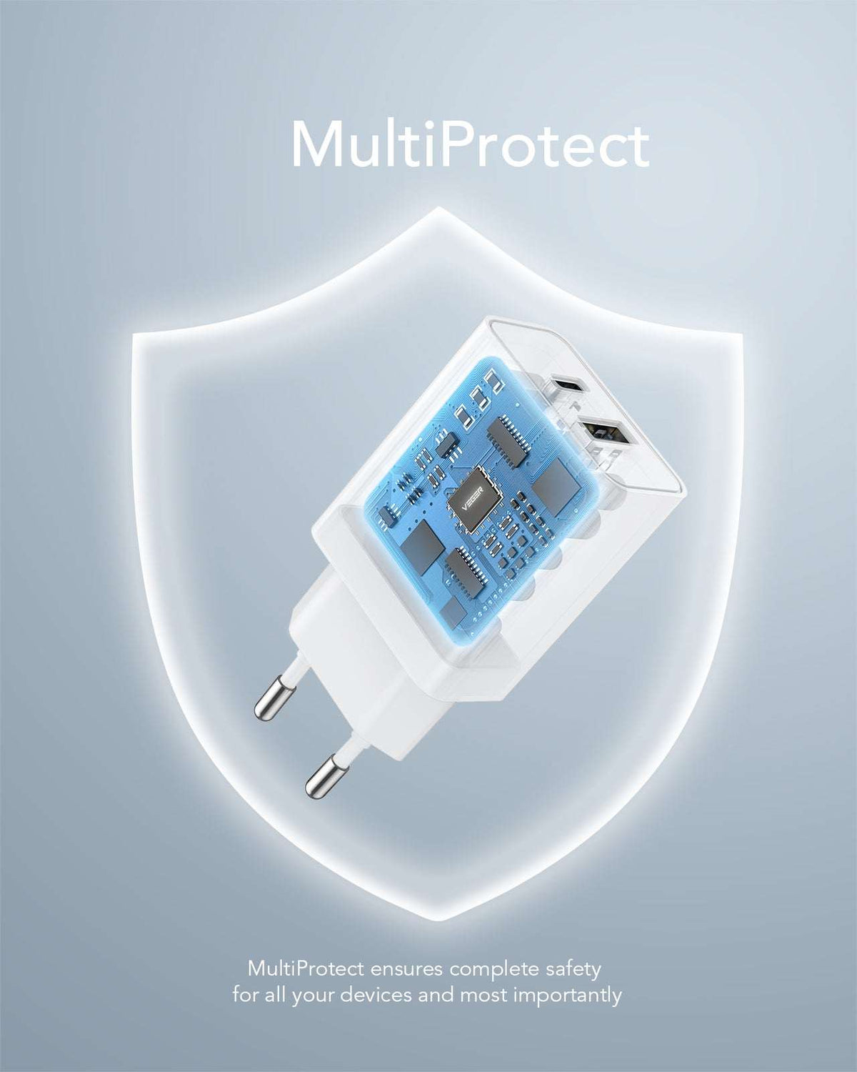 Veger VLS302U Φορτιστής Χωρίς Καλώδιο με Θύρα USB-A και Θύρα USB-C 30W Power Delivery / Quick Charge 3.0 Λευκός