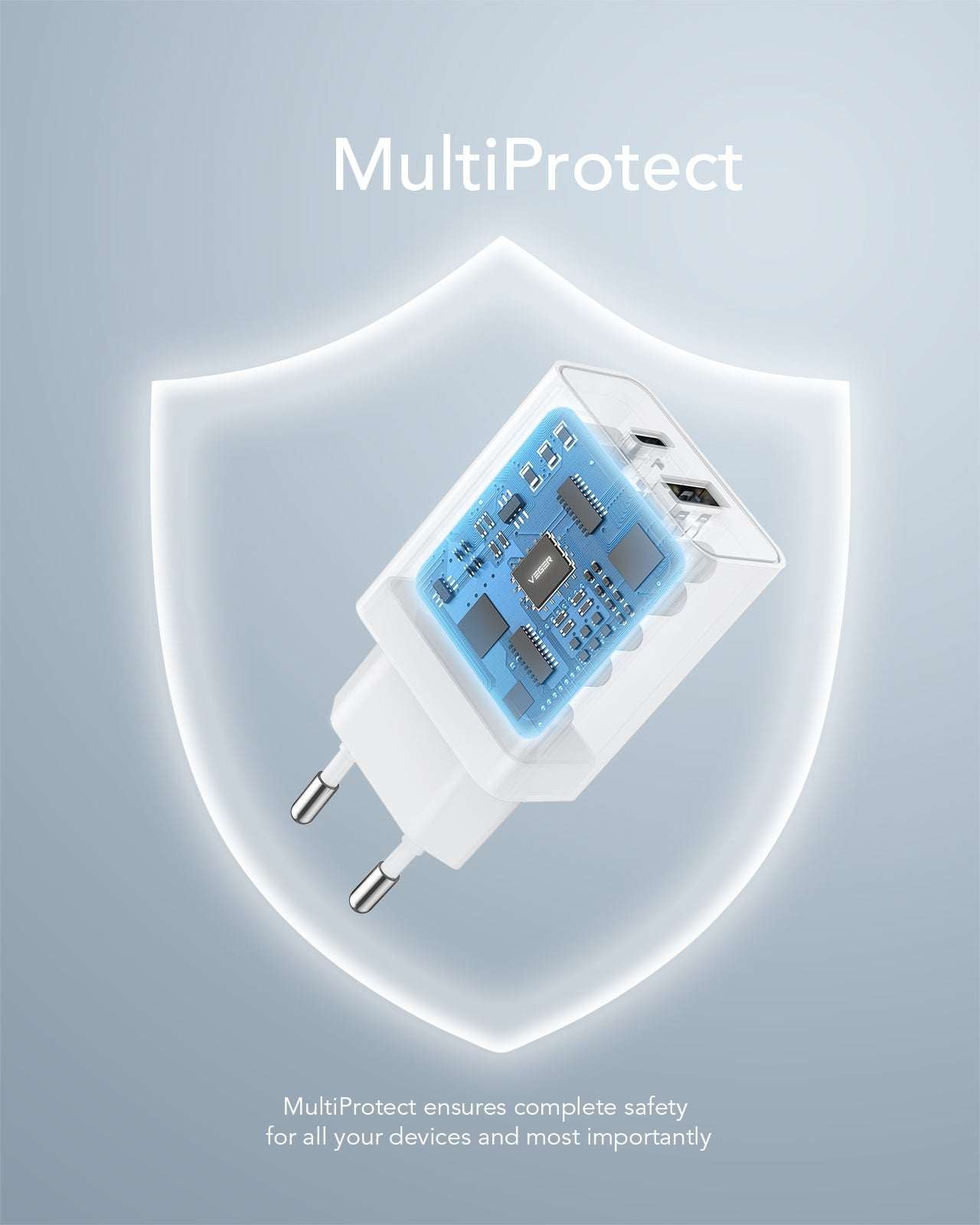 Veger VLS302U Φορτιστής Χωρίς Καλώδιο με Θύρα USB-A και Θύρα USB-C 30W Power Delivery / Quick Charge 3.0 Λευκός