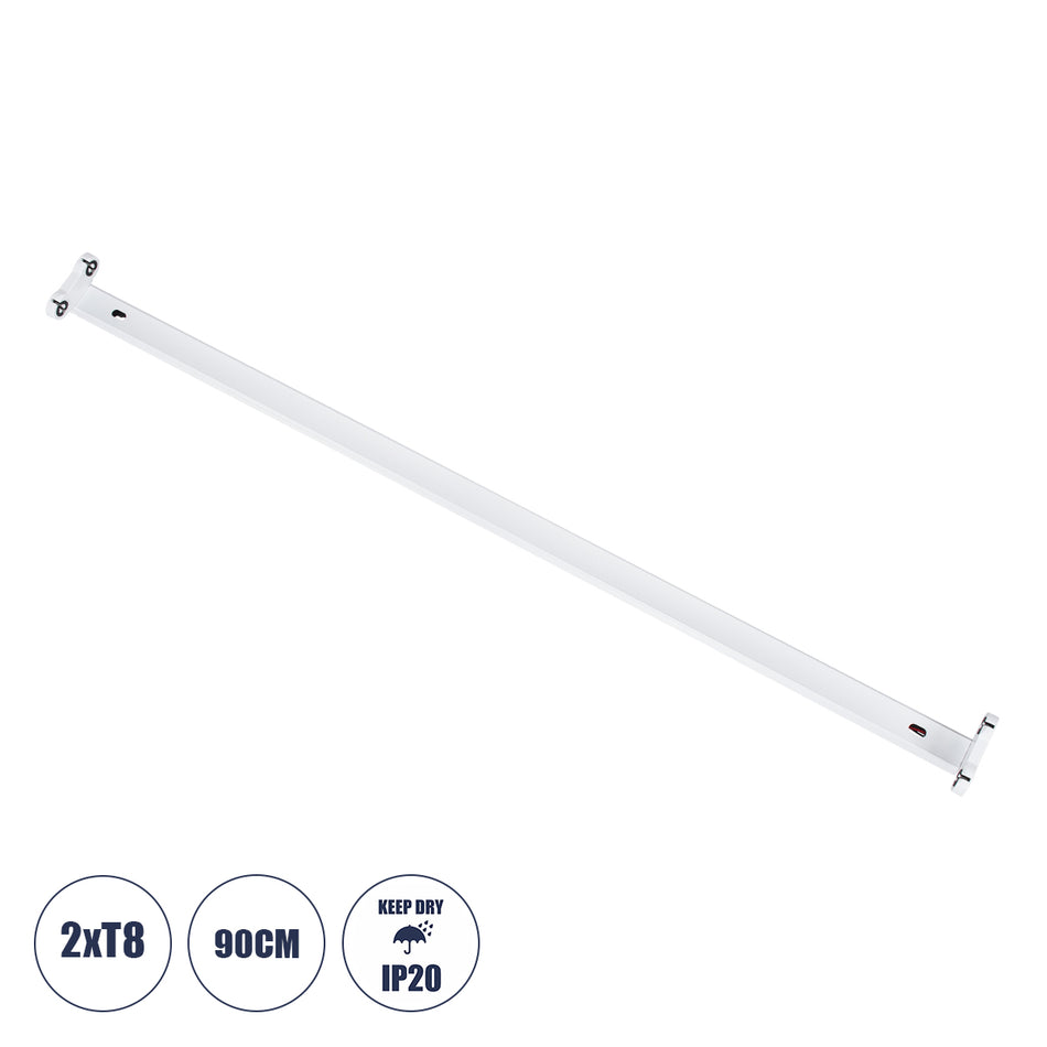 TUBATO 60152 Μεταλλικό Σκαφάκι για 2 x Λάμπες 90CM T8 G13 LED  IP20 Μ90 x Π7.2 x Υ4cm - 5 Χρόνια Εγγύηση