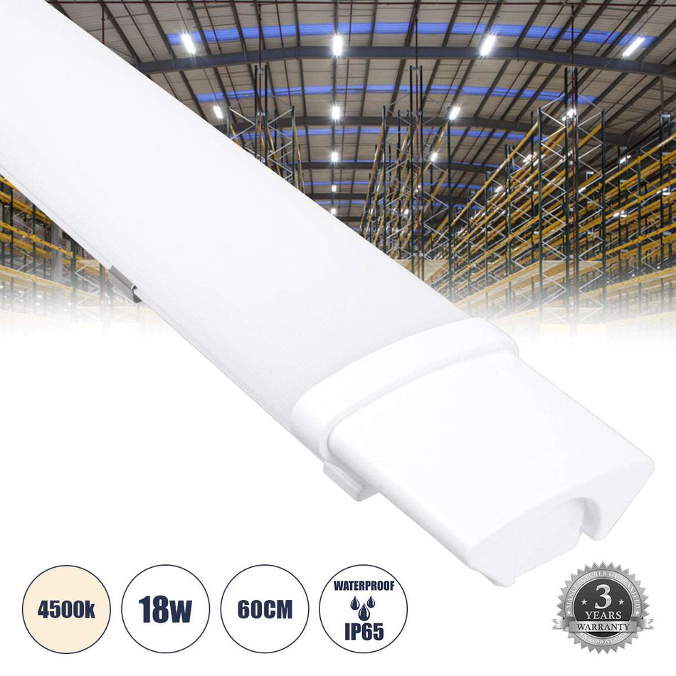 60162 LED Γραμμικό Βιομηχανικό Φωτιστικό Tri-Proof 60cm 18W 1971lm 120° AC 220-240V Αδιάβροχο IP65 Μ60 x Π6 x Υ4cm Φυσικό Λευκό 4500K - 3 Χρόνια Εγγύηση